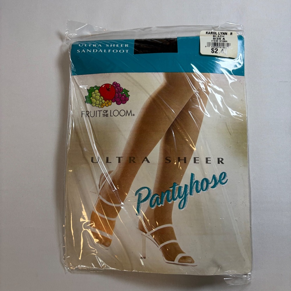 Lot of 7 Fruit of the Loom Ultra Sheer Sandalfoot Pantyhose Black A Vintage 2004
